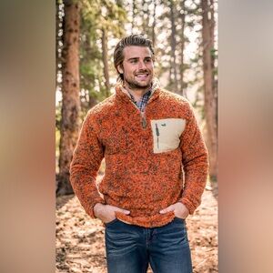 Southern Marsh Orange Zip-Up Sherpa Sweater
